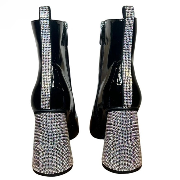 •CAPE ROBBIN• “Biba” Black Patent Rhinestone High Block Ankle Boots // NIB - Picture 5 of 16
